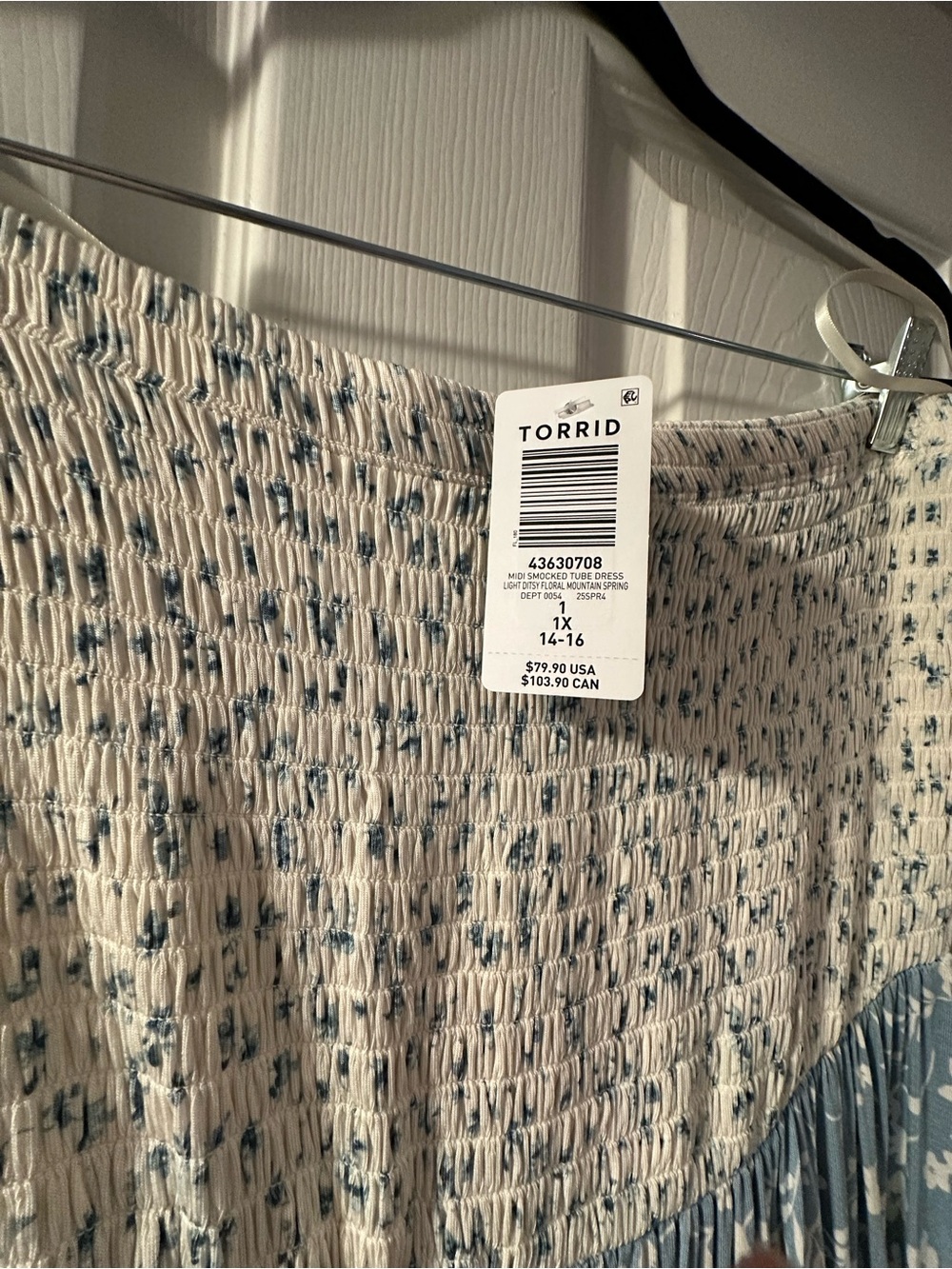 torrid NWT Blue & White Floral Smocked Tube Midi Dress - Picture 4 of 11